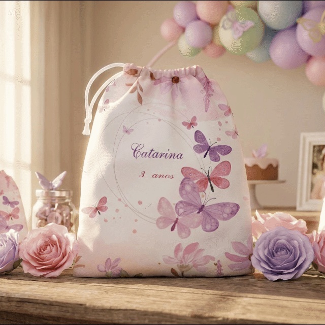 10 sacolinhas personalizada tecido BOBOLETAS LILAS ROSA lembrancinhas festa de aniversario 30cmx20cm