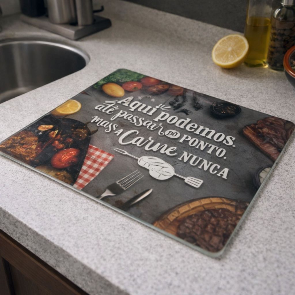 Tábua de Corte Vidro Temperado Estampas e Tamanhos Variados Para Carne Frios Frutas Churrasco em Oferta na Shopee