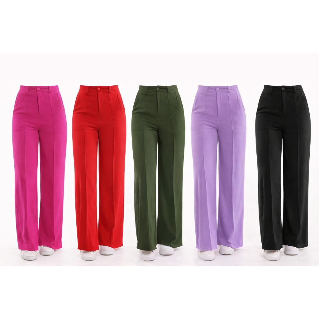 Calça Pantalona Feminina Com Botão e Elástico Na Cintura Tecido Duna Premium Social em Oferta na Shopee