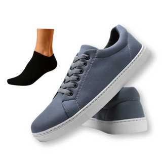 Sapatênis Casual Masculino Confortável Cinza  + Brinde: 1 Par de meia