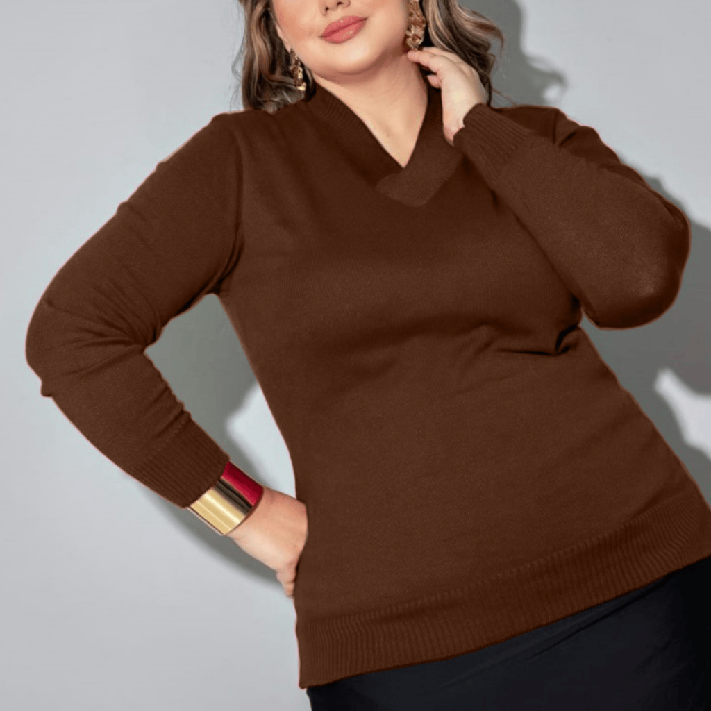 Blusa Plus Size Feminina Básica Gola V Com Elasticidade Tricot Canelado Casual em Oferta na Shopee