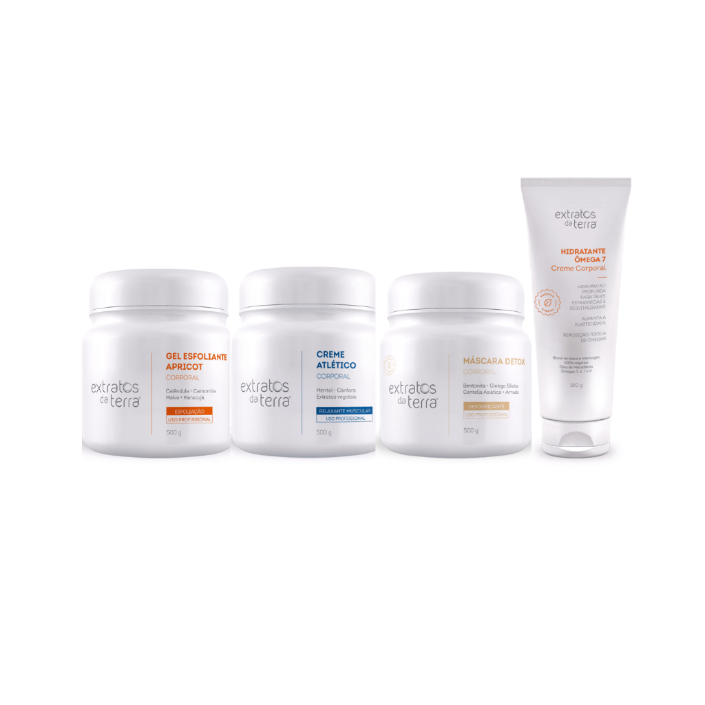 Kit Profissional Spa dos Pés Extratos da Terra Gel Esfoliante Creme Atlético Máscara Detox Creme Ômega 7