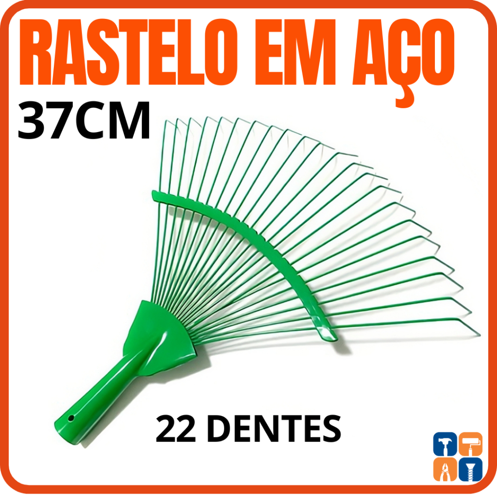 Rastelo para Jardim de Ferro Ancinho de Metal 22 Dentes Rastelo Resistente Jardinagem 37cm