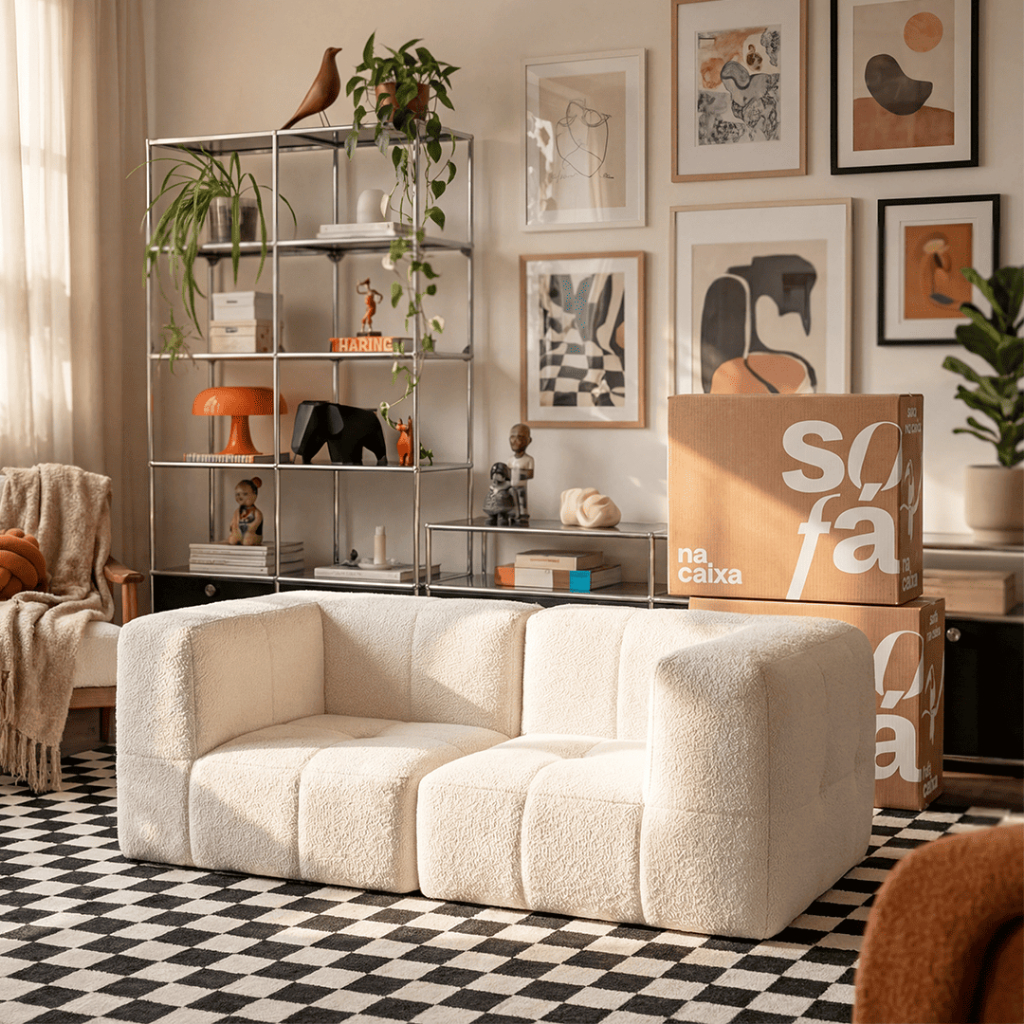 Sofá 2 lugares Modular - Sofá na Caixa em Boucle com 2 Módulos 1,72m