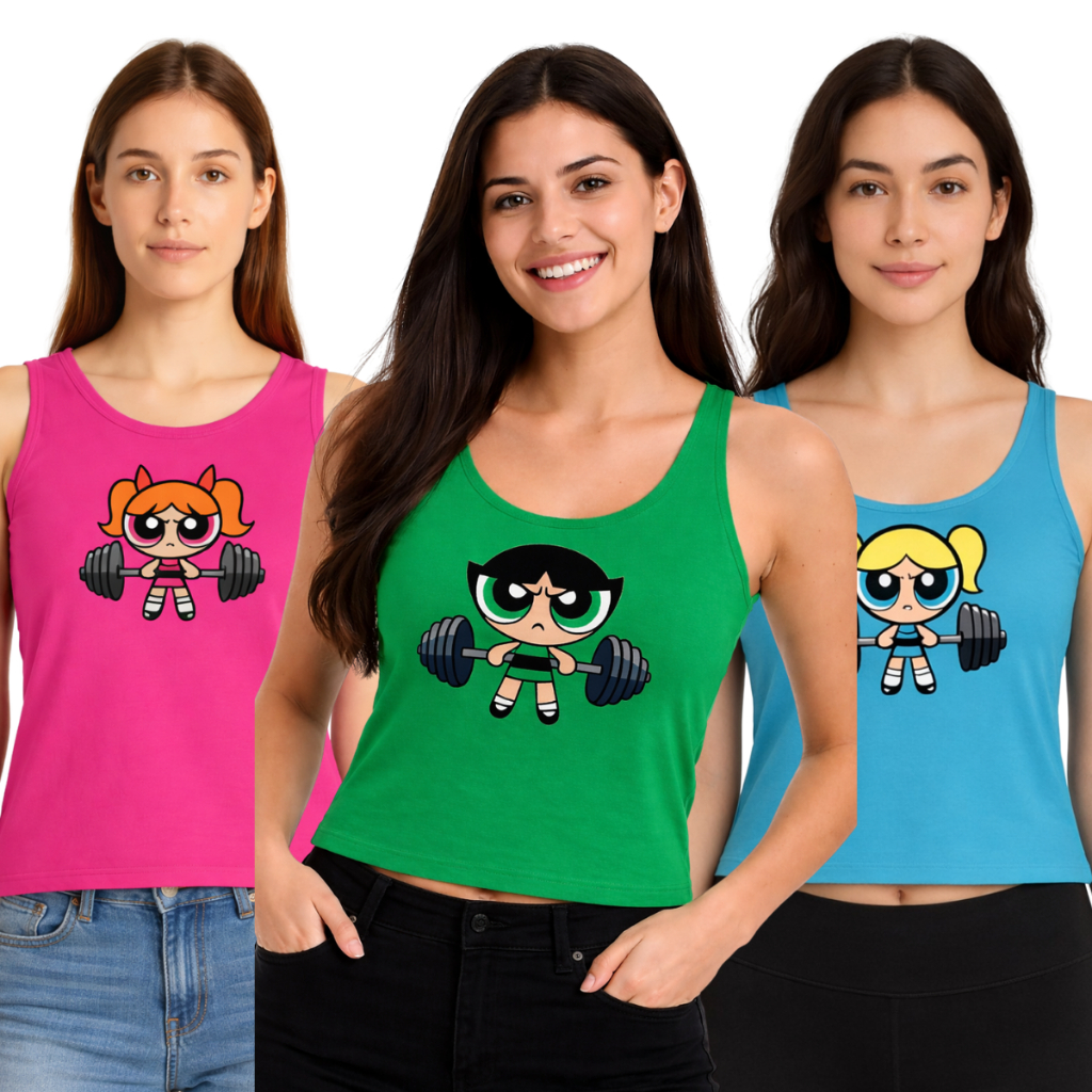 blusinha Meninas Super Poderosas Treino Crossfit dryfit Feminino Gym Academia amigas regatinah feminina academia