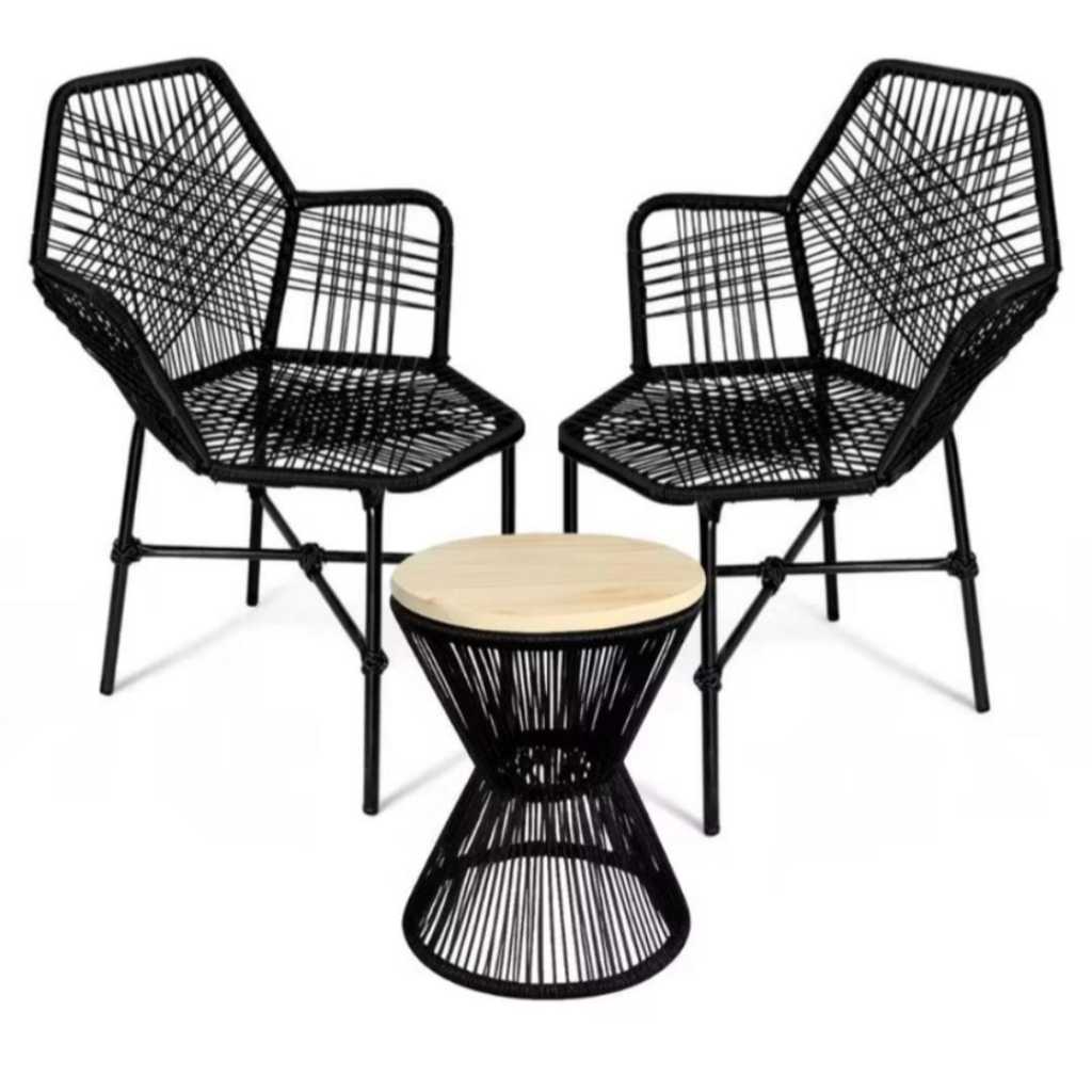 kit cadeiras Tropicália E 1 mesa Ampulheta Preta Ideal Para Varanda Área Externa Sacadas Jardim sala
