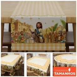 Toalha de Mesa Páscoa Cristã Em Oxford para Mesa Posta Decorativa – Diversos Tamanhos