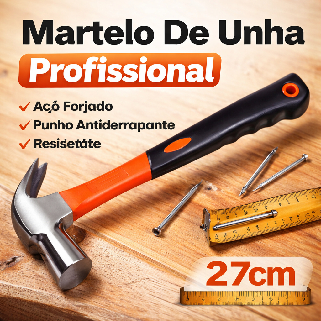 Martelo De Unha Profissional 27cm  Em Aço Forjado Com Cabo Emborrachado Antiderrapante em Oferta na Shopee