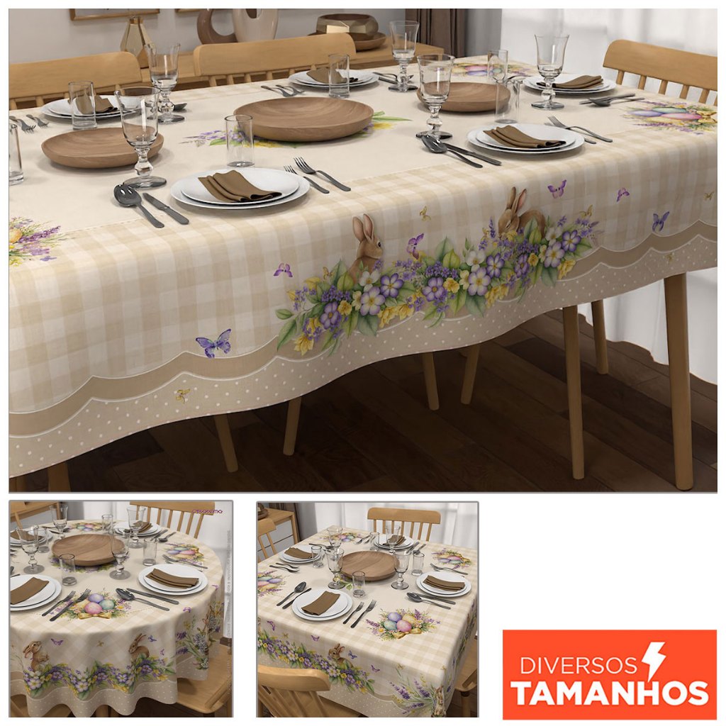 Toalha de Mesa Decoração Páscoa Floral Em Oxford Com Diversos Tamanhos – Mesa Posta em Oferta na Shopee