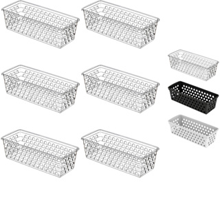 Kit 6 Cesto Organizador Comprido 28x11x8cm Transparente Branco Preto Multiuso em Oferta na Shopee