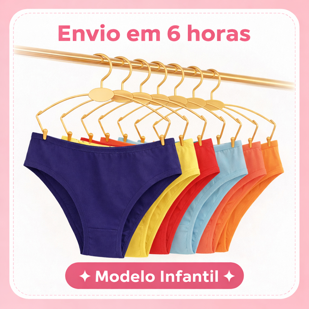 Kit com 10 Calcinhas Infantis em Cotton Fio 30.1 com Forro 100% Algodão