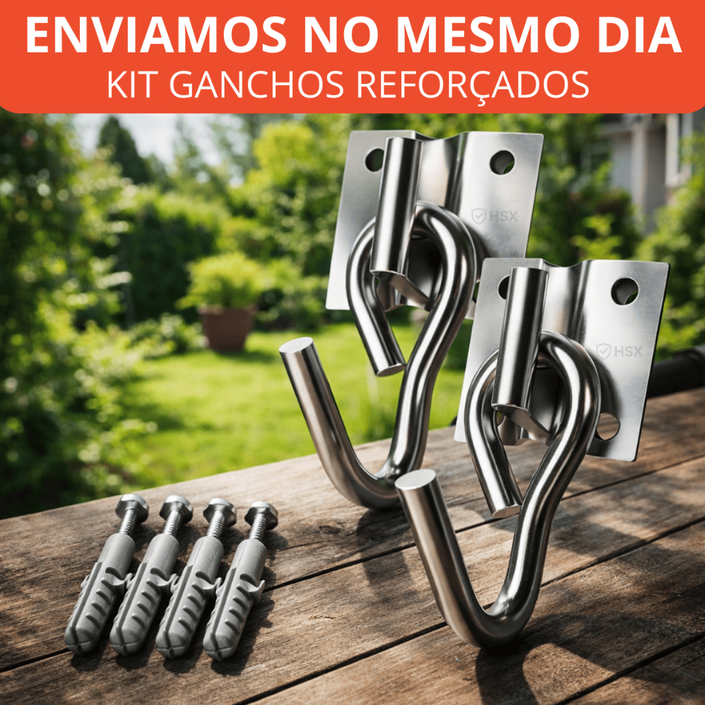 Kit Par de Gancho Armador De Rede De Balanço Aço Reforçado até 250kg Para Fixação C/ 8 Parafusos E Buchas Ou Chumbadores