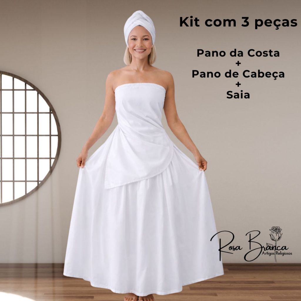 Kit 3 Peças Saia + Pano Da Costa + Pano De Cabeça Umbanda E Candomblé em Oferta na Shopee