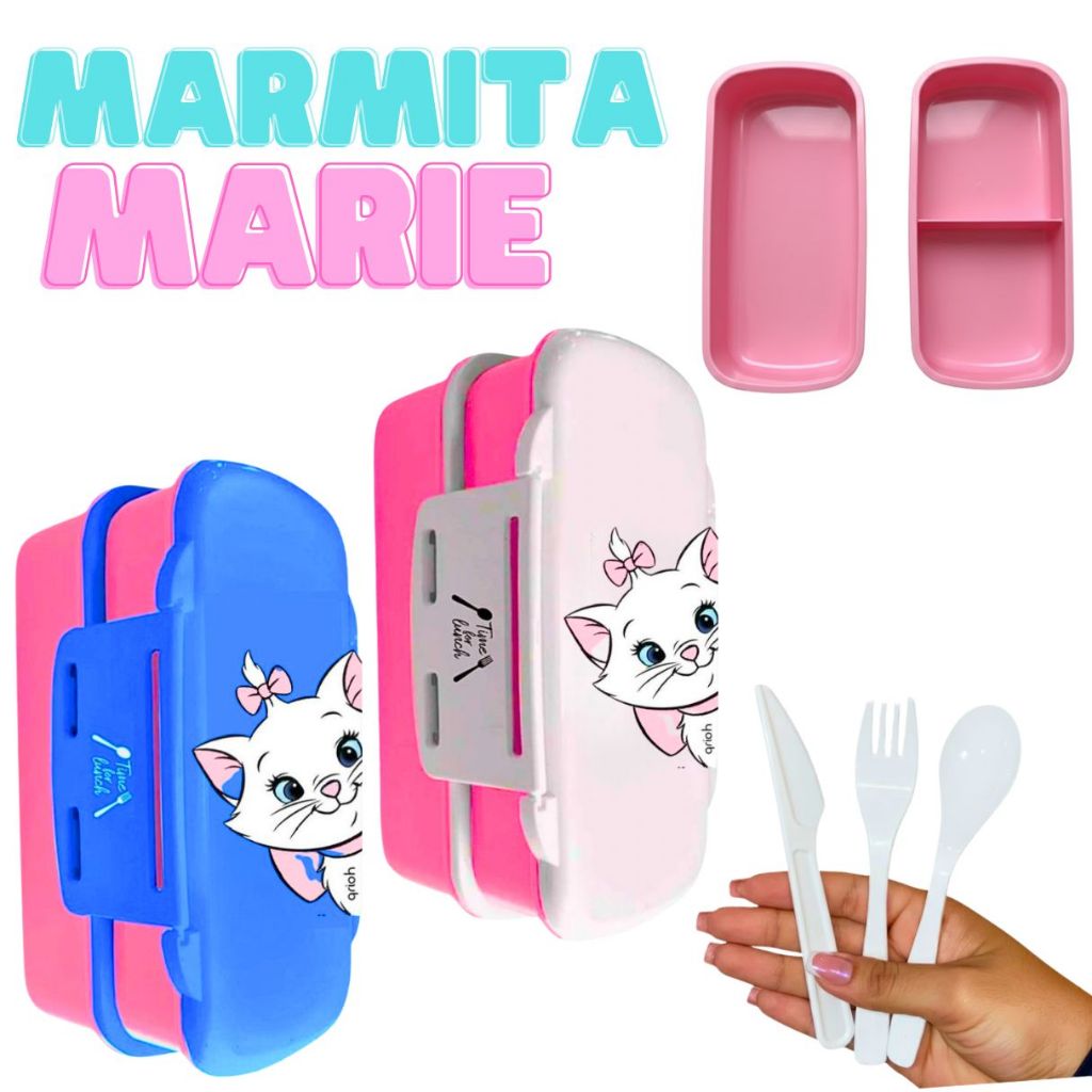 Marmita Lancheira Da Gatinha Marie 2 Potes Personalizada Infantil Menina C/Talher Envio Rapido em Oferta na Shopee