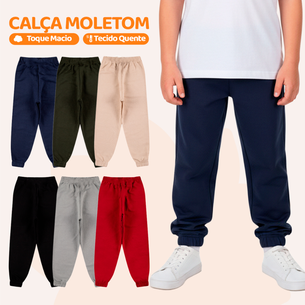 Kit 2 Calça Moletom Infantil Menino Peluciada Masculina Bebe Masculino Inverno Frio com Punho em Ribana em Oferta na Shopee