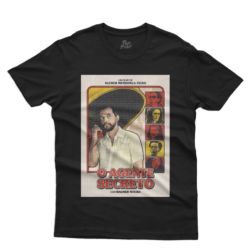 Camiseta O Agente Secreto Wagner Moura Oscar Cinema Preta Unissex 100% Algodão Exclusiva FS-03