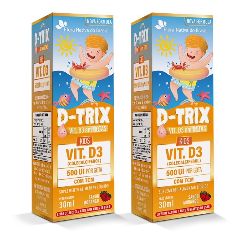 D-TRIX FLORA NATIVA VITAMINA D EM GOTAS 30ML SABOR MORANGO KIT COM DUAS UNIDADES