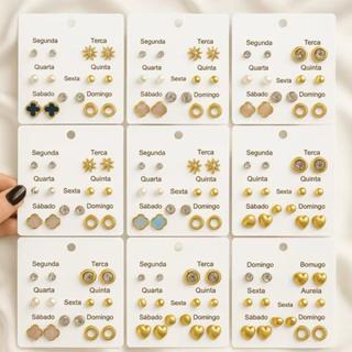 Kit Brincos Semaninha 7 pares Banhado a Ouro 18K - D France Semijóias em Oferta na Shopee