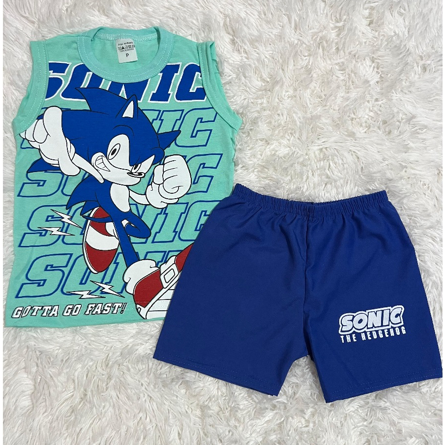 Conjunto Infantil Sonic Menino Regata + Shorts Estilo Fantasia em Oferta na Shopee