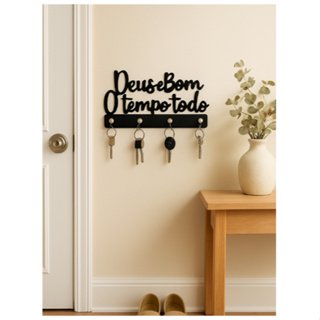 Porta Chaves Decorativo em MDF Preto Frase Deus é Bom o Tempo Todo em Oferta na Shopee