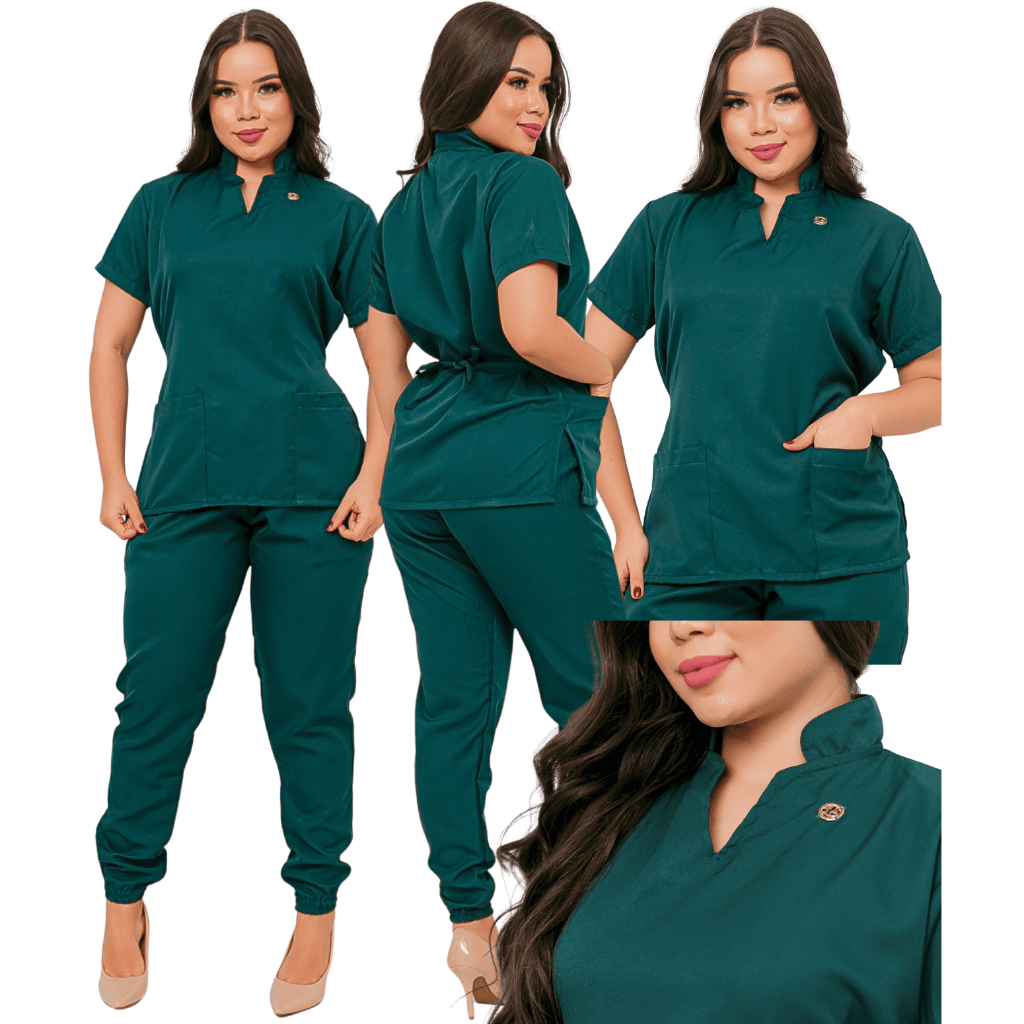 Conjunto Pijama Cirurgico Feminino Premium Gola Padre Gabardine Luxo em Oferta na Shopee