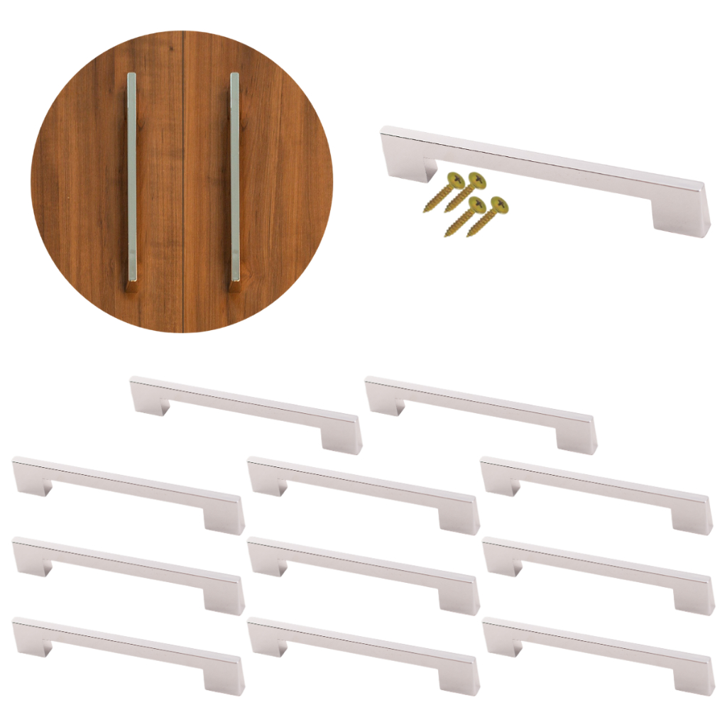 Kit 12 Puxador 160mm Móveis Gaveta Porta Armário Roupeiro Cromado Alça / Londres em Oferta na Shopee