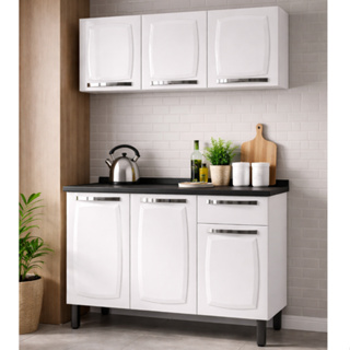 Conjunto Cozinha Itatiaia Rose Aço Branco Balcão com Gavetas 105cm + Armário Aéreo Moderno em Oferta na Shopee