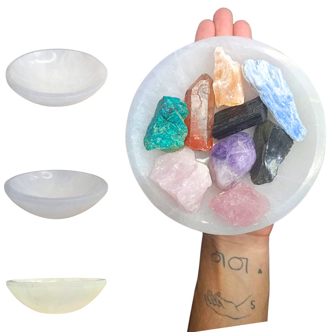 Tigela Selenita Branca Pedra Natural Lapidada Bowl Pote Cristal para Pedras e Pingentes em Oferta na Shopee