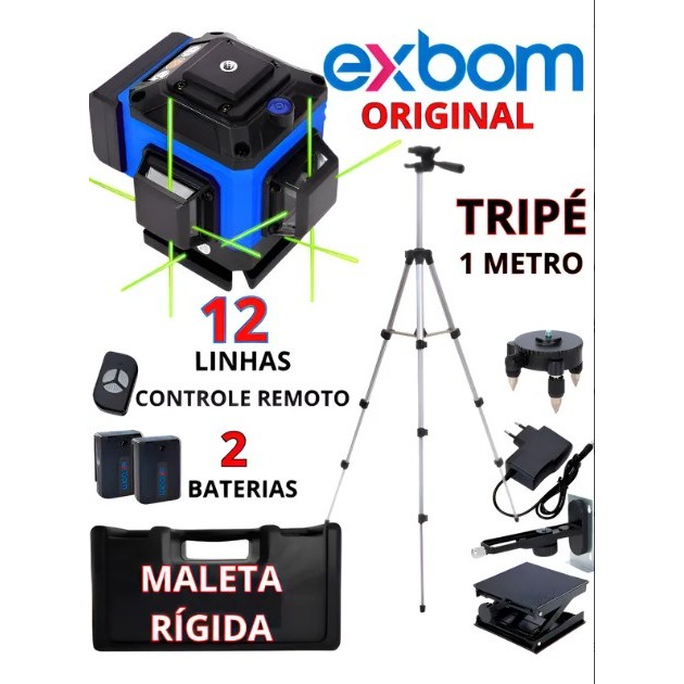 Nível Laser 12 Linhas + Tripé + Maleta Completa Controle 2 Baterias