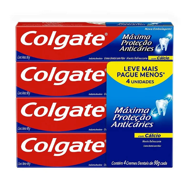 Creme Dental Colgate Máxima Proteção Anticáries Pack com 4 de 90G