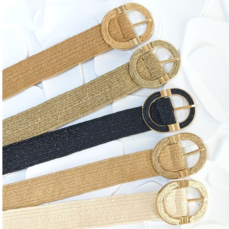 Cinto Feminino De Palha Cintura ELastica Fivela Metal Moda Presdntes Balada Festa em Oferta na Shopee