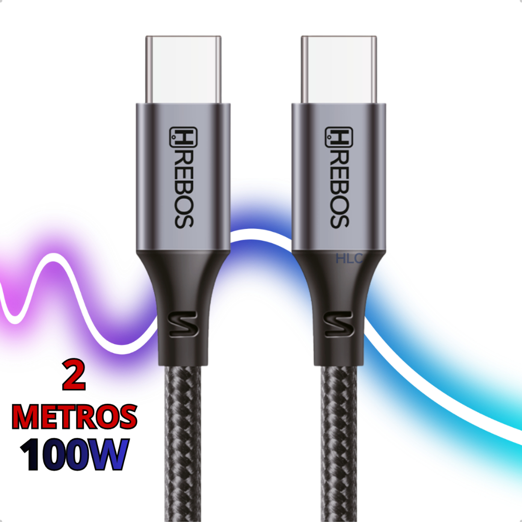 Cabo Tipo-C Turbo 100W - 2 Metros 3.1A Celular Notebook Macbook Carregador e Transferência de Dados