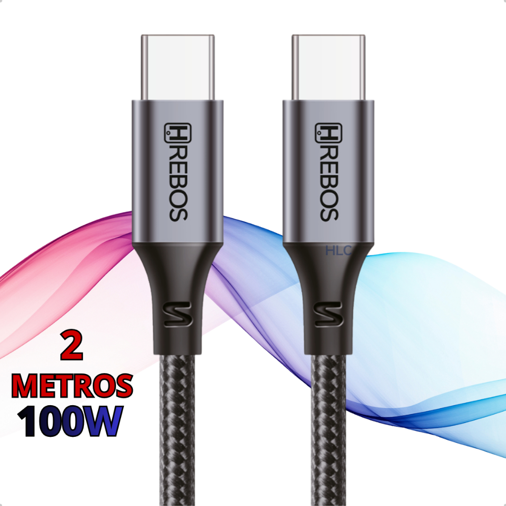 Cabo Tipo-C Turbo 100W - 2 Metros Celular Notebook Macbook Carregador e Transferência de Dados 3.1A