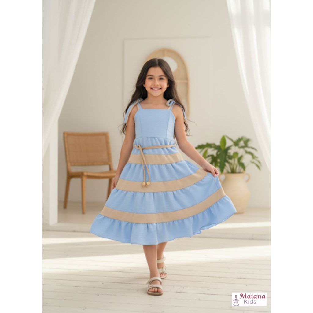 Vestido Infantil Juvenil Menina Crepe Duna Listrado Casual