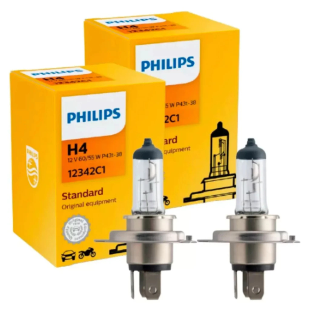 Par de Lâmpadas Farol Alto Baixo H4/12V  60/55w Standard Original Philips 12342C1 12342 em Oferta na Shopee