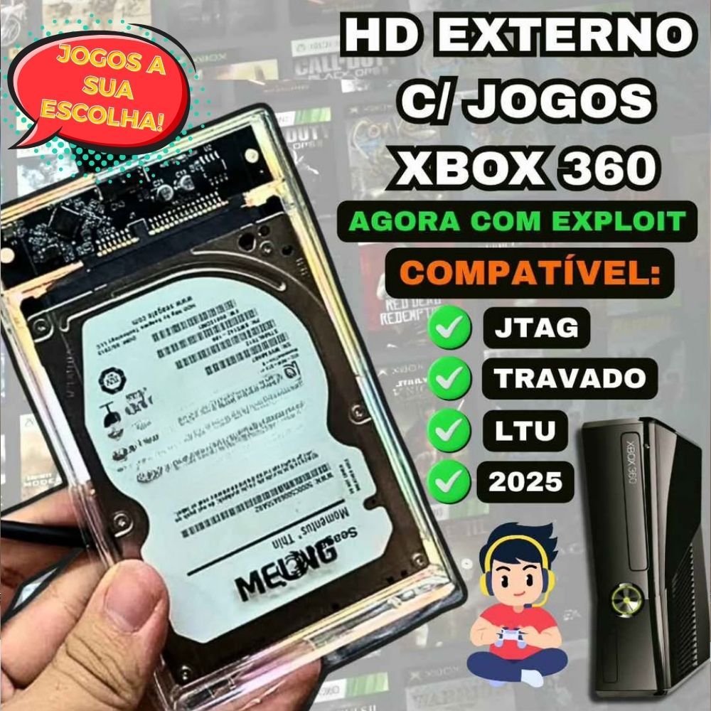 HD Externo para Xbox 360 Com Jogos + ABadAvatar + Aurora + Exploit para Todos Modelos - LTU/JTAG/RGH/TRAVADO/2015