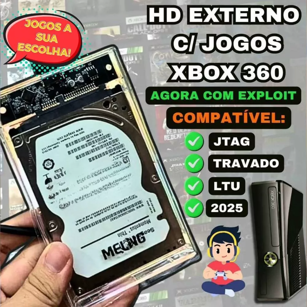 HD Externo para Xbox 360 Com Jogos + ABadAvatar + Aurora + Exploit para Todos Modelos - LTU/JTAG/RGH/TRAVADO/2015