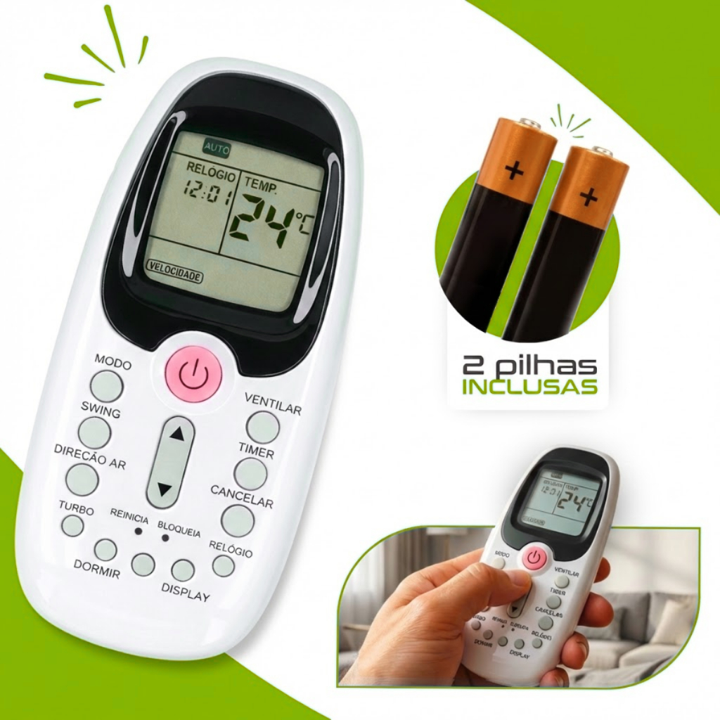 Controle Remoto Para Ar Condicionado Midea Comfee Komeco + 2 Pilhas