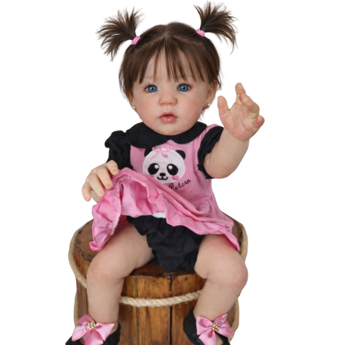 Bebê Reborn Abigail Panda Cabelo Fio A Fio Pode Dar Banho Bebê Reborn + Enxoval Panda