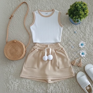 Conjunto Infantil Menina Regata Ribana e Short Saia Ana ruga Confortável e Estiloso em Oferta na Shopee