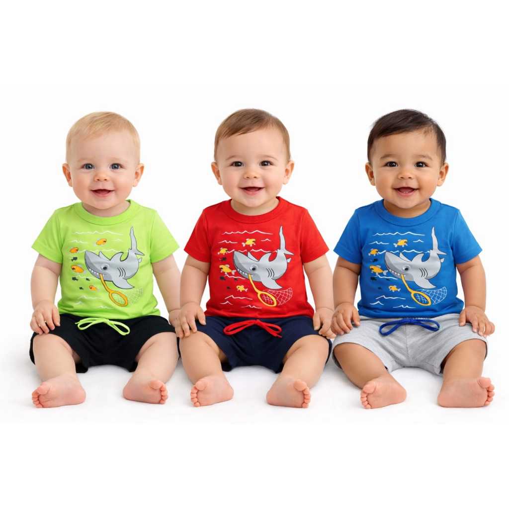 Conjunto Infantil Menino Verão 100% Algodão | Camiseta Estampada + Short com Cadarço | Conforto e Estilo