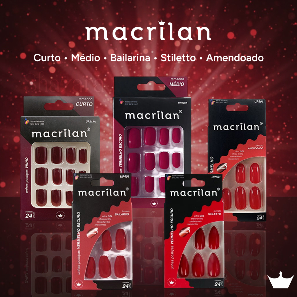 Macrilan Unha Postiça Tamanho Curto/Médio/Bailarina/Stiletto/Oval/Amendoado 24 Peças em Oferta na Shopee
