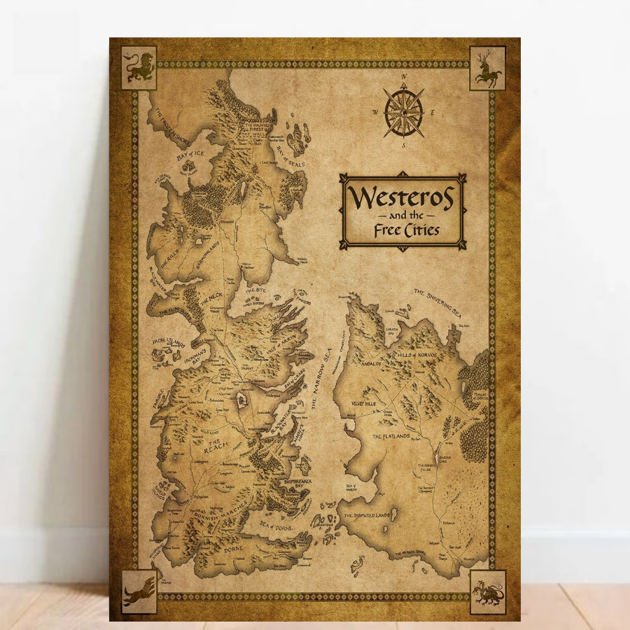 Quadro Placa Decorativa Poster Geek Mapa Game of Thrones westeros decoração 01