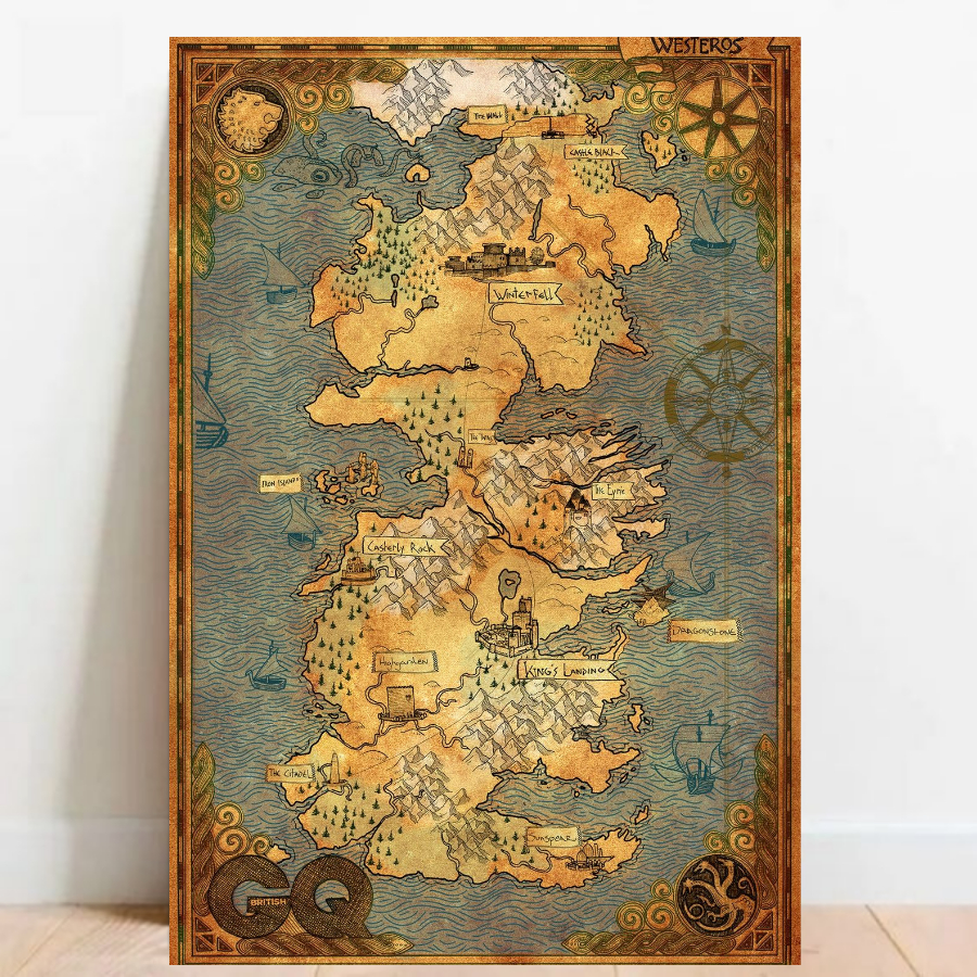 Quadro Placa Decorativa Poster Geek Mapa Game of Thrones westeros decoração 02