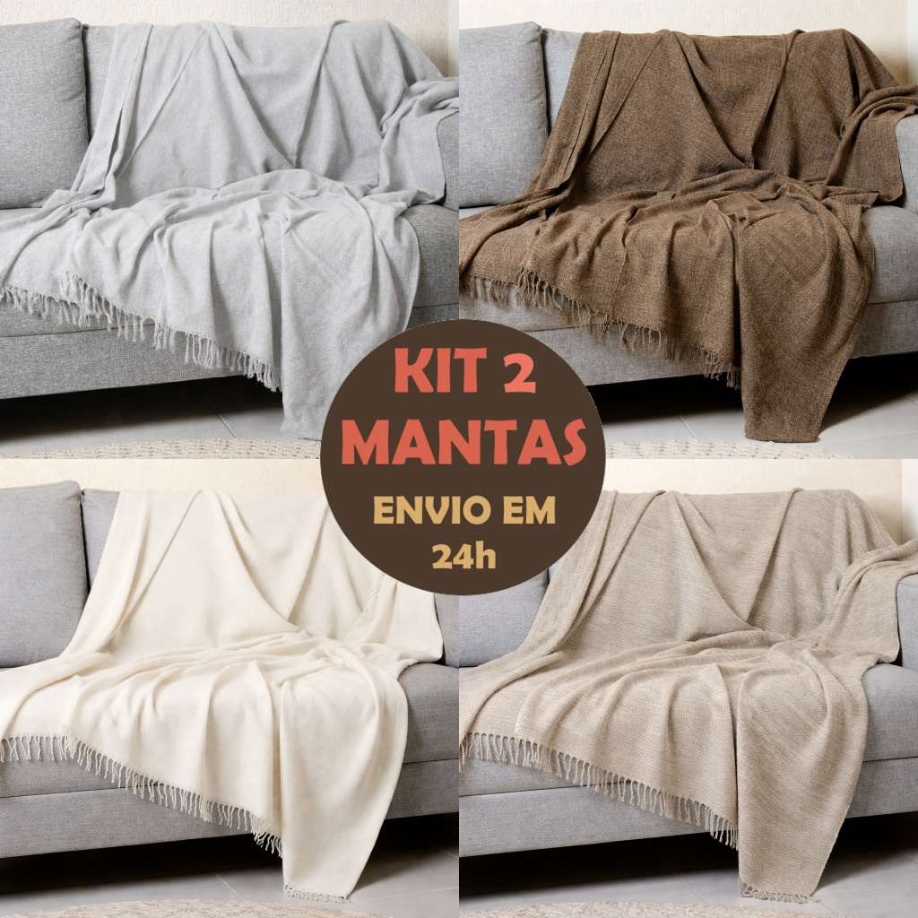 Kit 2 Mantas para Sofá Luxo Grande 2,30m x 1,70m Decorativa Premium Algodão Macia | Envio Imediato