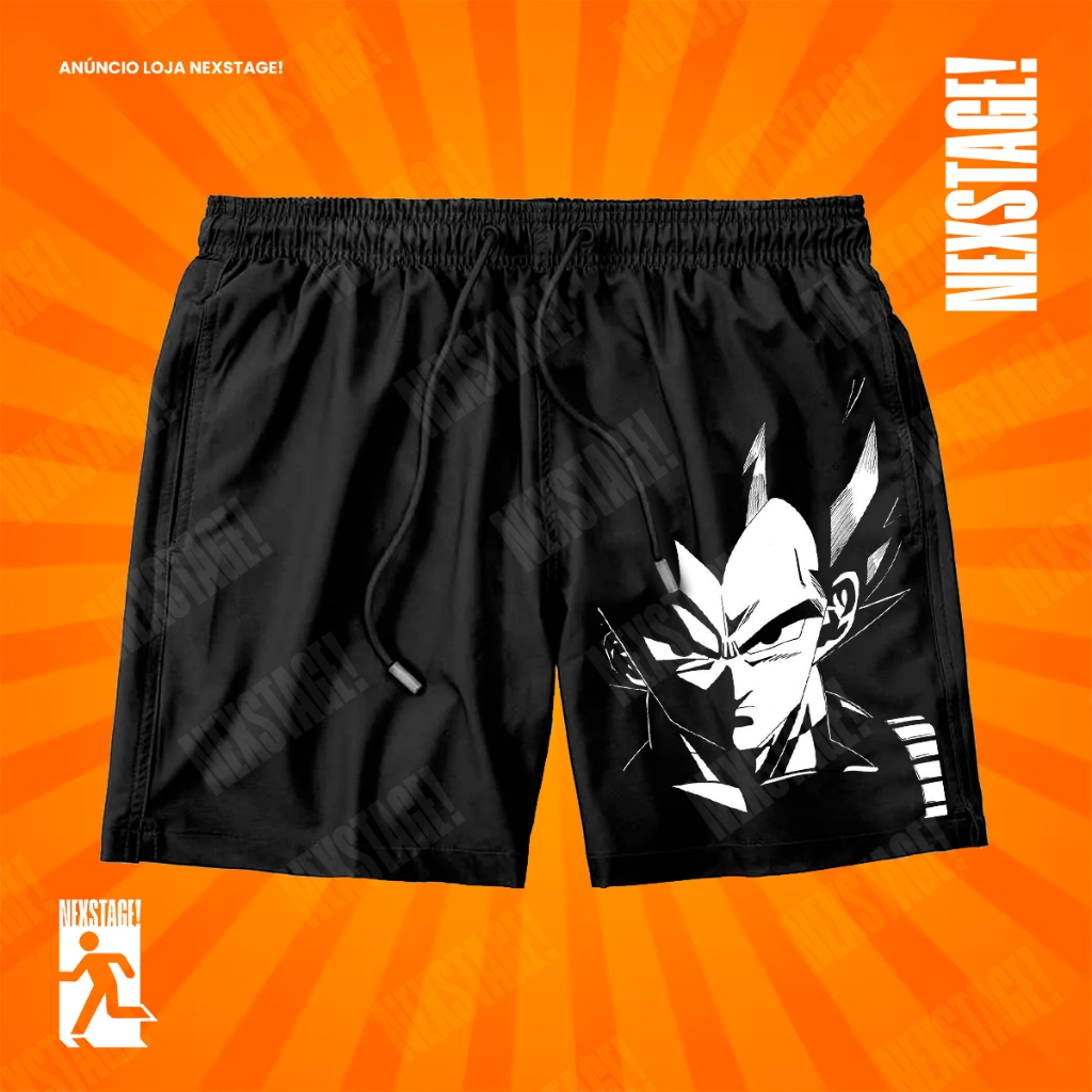 Bermuda Tactel Vegeta DragonBall Short Mauricinho De Anime Confortável Com Elastano Ideal Lazer Treino Esportes