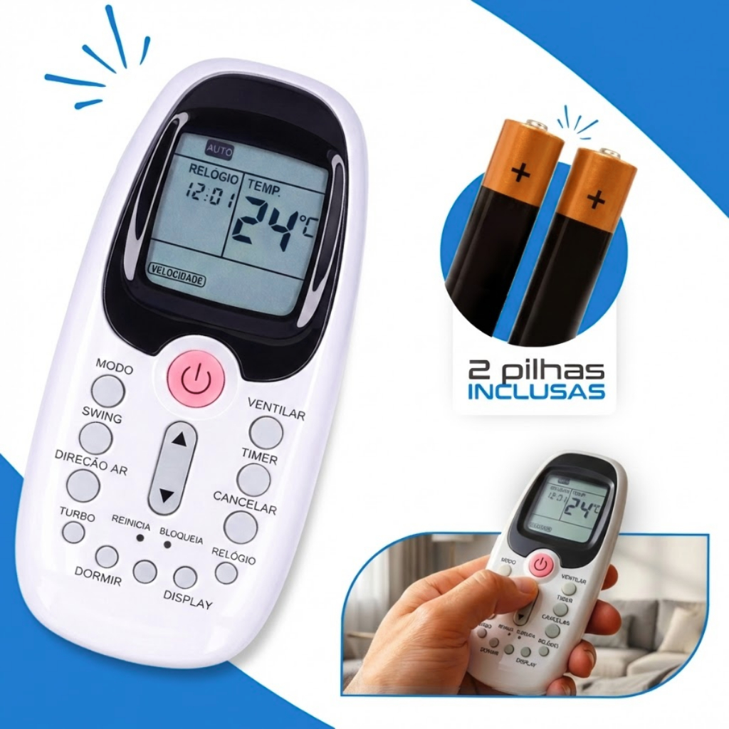 Controle Remoto Para Ar Condicionado Midea Comfee Komeco + 2 Pilhas - Montza em Oferta na Shopee