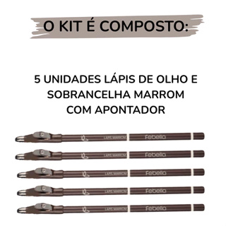 Lápis Para Sobrancelhas e Delinear Marrom de Olho c/ Apontador - Febella em Oferta na Shopee