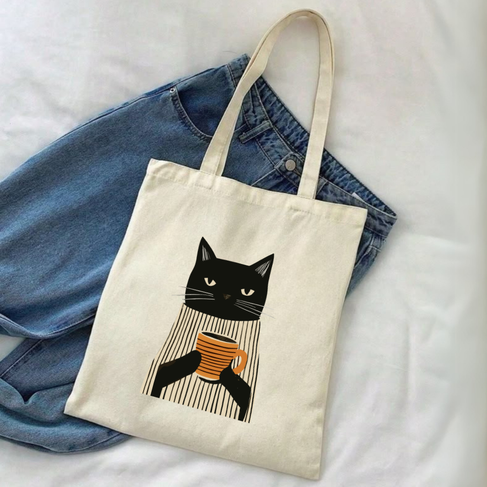 Bolsa ecológica ecobag "GATO CAFÉ" Para os apaixonados em gato e café - 100% algodão
