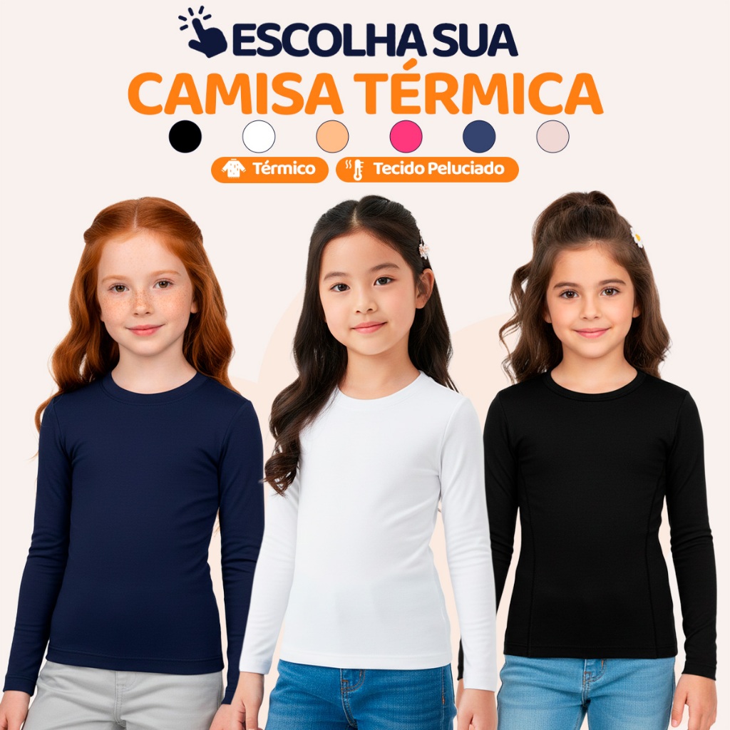 Blusas Térmicas Infatil Menina Manga Longa Feminino Camisa Térmicas Manga longa Flanelada Inverno Infantil l07 em Oferta na Shopee
